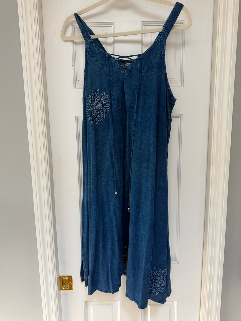 Denim Sun Dress with Embroidered Accents by Raya Sun XL
